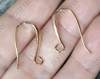 24K Gold Plated Brass Earring Hooks, 18mm Coil Ear Wires