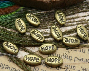 Bronze Tone 'Hope' Alloy Beads, Jewelry Spacers (6x10 mm)