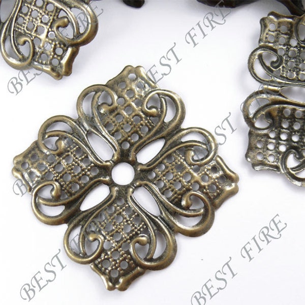 10 pcs 55mm Antiqued brass metal  filigree sheets,jewelry findings,flower Filigree Jewelry Connectors Setting,Connector Findings,Filigree