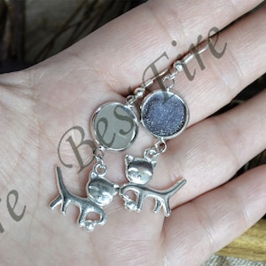 6pcs Unique new style Platinum tone Earwires Hook With Round Cabochon Pad,cat Beautiful Detail, Earrings hook,earring finding base