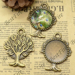 6 pcs of bronze tone round Cabochon Pendant Base (Fit Cabochon 30mm),Pendant findings,tree findings