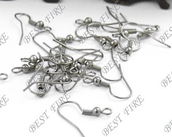 Gunmetal plated brass earwire finding,fish Hook,earrings findings,Fishhook Earring Findings,Earring Hooks Ear Wires Ball and Coil brass base