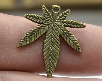 Bronze Tone Marijuana Leaf Pendant Charms (23x25mm)