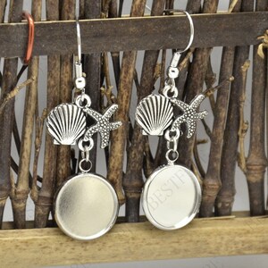 2 pairs new style Starfish Platinum tone Earwires Hook With Round Cabochon Pad, earring bezel,Earrings hook,earring finding