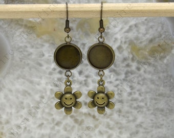 Nuovo stile bronzo tono Earwires gancio con tondo cabochon pad, lunetta orecchino, orecchini gancio, orecchino trovando