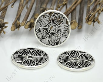 Colgantes de joyería con dijes de filigrana de flores de plata antigua (20 unidades)