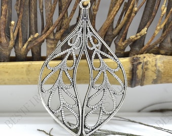 10 piezas de silver tone flor de hoja conector colgante, encanto Círculo Metal Pendiente Componentes, pendiente Colgante colgante encanto