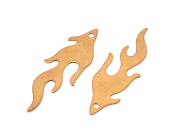 Raw Brass Flame Pendant Charms, Earring Connector (11x33.5mm)