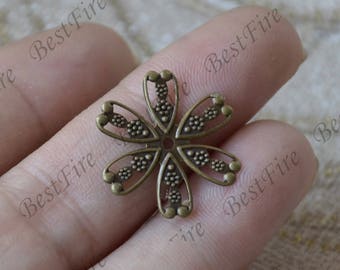 Bronze Tone Flower Filigree Connector, Brass Setting (18mm)