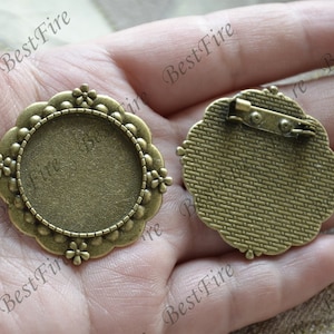 Bronze Tone filigree Luster round (base 25mm ) leaf Flower Brooches ,flower Brooch Brooch Back Base, Bezel Setting Match