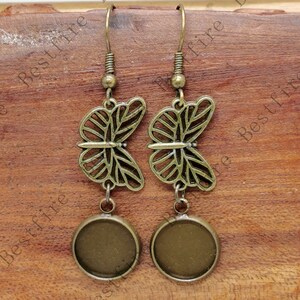 New style bronze tone butterfly Earwires Hook With Round Cabochon Pad, earring bezel,Earrings hook, earring finding
