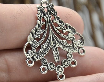 10 Silver Tone Earring Connector Charms, Metal Dangle Pendants