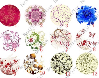 Floral Round Photo Glass Cabochons, Leaf Design, 10-30mm
