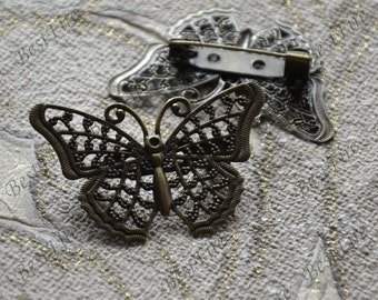 Base de broche en filigrane papillon ton bronze, réglage de base florale en filigrane