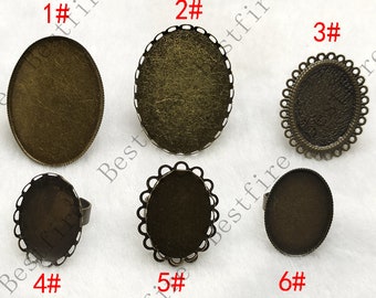10 pcs Bronze tone Brass Adjustable Cabochon Ring Base Setting Findings ,oval Cabochon Base