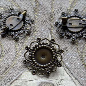 BronzeFarbene Messing Blume Filigrane Brosche Basis,Runde filigrane Floral Basis Fassung