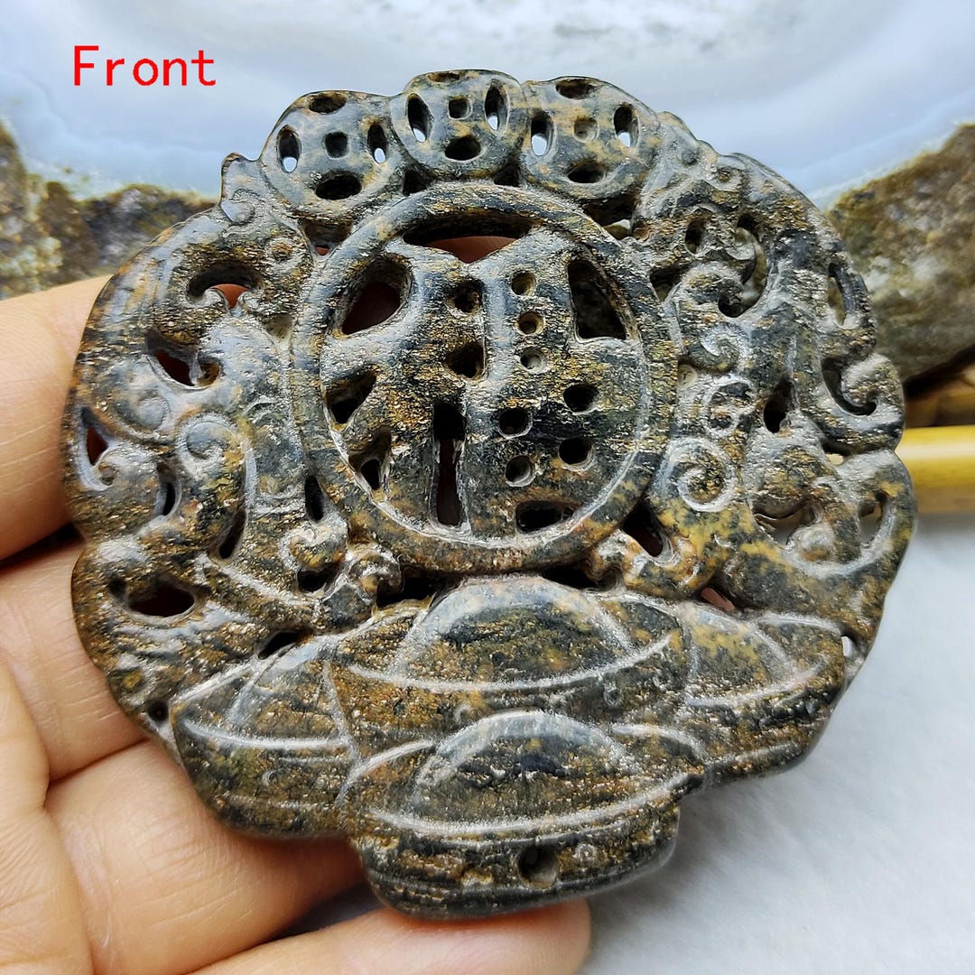Hollow Double Face Carved Dragon 福 Jade Pendant - Etsy