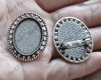 Silver tone filigree Luster oval  (base 18x25mm ) Flower Brooches ,flower Brooch Brooch Back Base, Bezel Setting Match