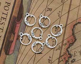 Zilverkleurige maan- en sterbedels, hanger sieraden (16 x 20 mm)