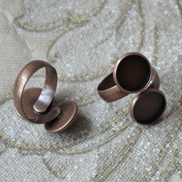 4pcs Copper Tone Adjustable Ring bezel ,Fit 12mm tray Cabochon,Cabochon Base Ring,Ring Findings,Blank Cabochon Base