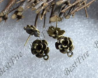 Bronze Tone Flower Ear Studs,Blank Earwires Findings,Earings Findings,earring flower findings