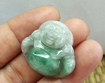 Carved Jadeite Buddha Pendant, Gemstone Bead (25.76 x 27.61 mm)