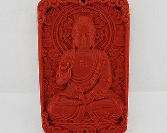 Red Cinnabar Carved Buddha pendant,Carving ,Buddha Stone pendant,Cinnabar Pendant