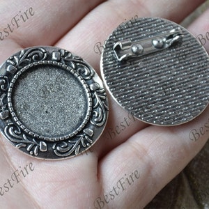 Silver TONE filigree Luster round (base 20mm ) Flower Brooches ,flower Brooch Brooch Back Base, Bezel Setting Match