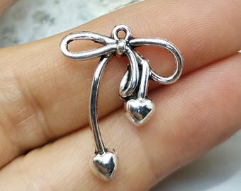 Silver Tone Bowknot Pendant, Connector Charms