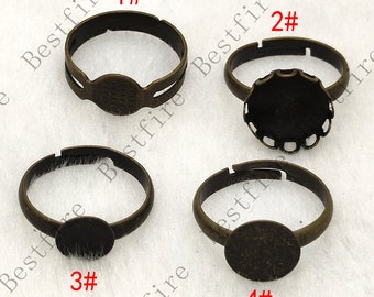 10 pcs Bronze tone Brass Adjustable Cabochon Ring Base Setting Findings ,ring Cabochon Base