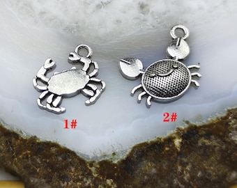 Silver Tone Crab Charms, Metal Alloy Pendant