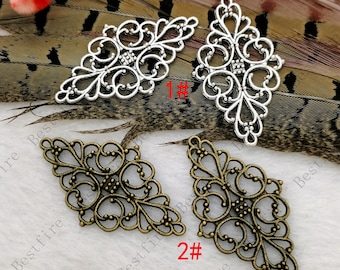 Bronze & Silver Tone Flower Filigree Connector Charms (27x48 MM)