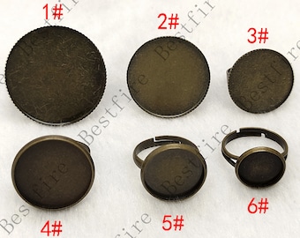 10 pcs Bronze tone Brass Adjustable Cabochon Ring Base Setting Findings ,round Cabochon Base