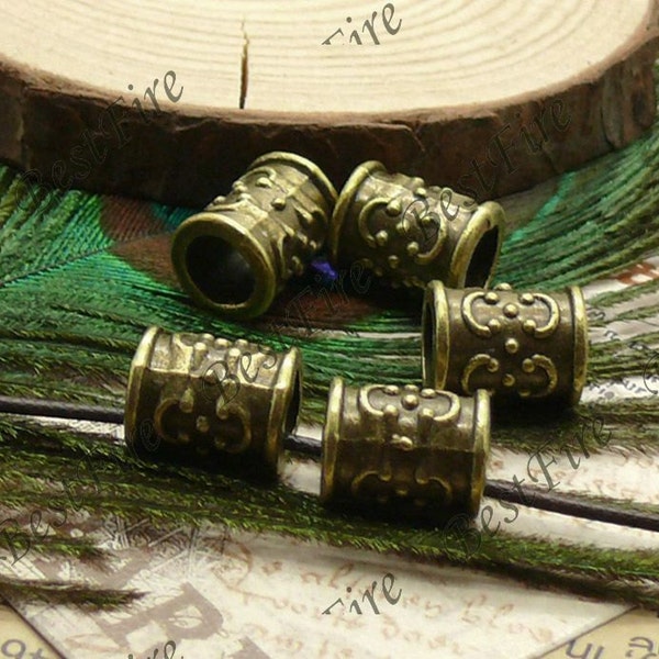 9pcs of Antique Brass column carved flower beads findings 10x12mm