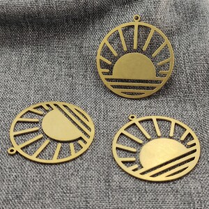 Raw Brass Rising Sun Patterned Round Shaped  Earring Components,raw brass Sun Charm Filigree Findings,Earring Findings - Jewelry Supplies