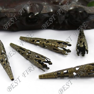 50pcs Of Bronze tone Filigree Flower Bead Caps 9x42mm