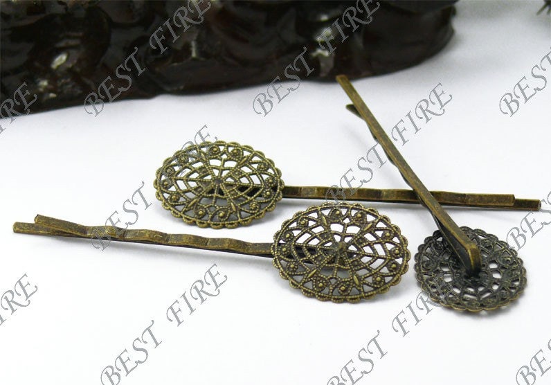 4pcs Antique Bronze Bobby Pins With Oval Pad