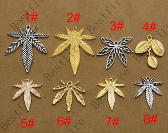 Alloy Marijuana Leaf Charm, Silver & Gold Tone Pendant, DIY Findings
