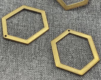 25mm*33mm Raw Brass hexagon Circle Connector Earring Component with 1 Hole - Raw Brass hexagon Circle Connector Charms