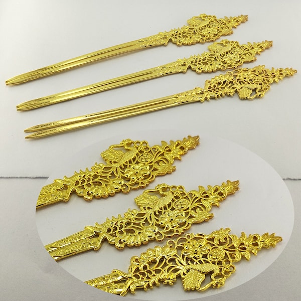 Gold Tone phoenix Hanfu Hair Findings, Hanfu Hairpins, Womens Hairpins, Hair Sticks, Hair Forks, metal Bookmark