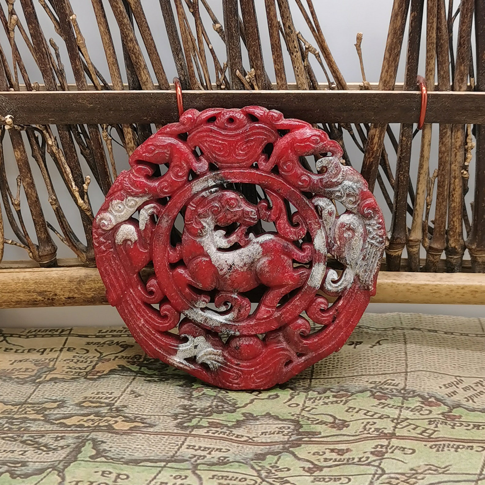 Double Carved phoenix Jade pendantCarved dragon jade Etsy