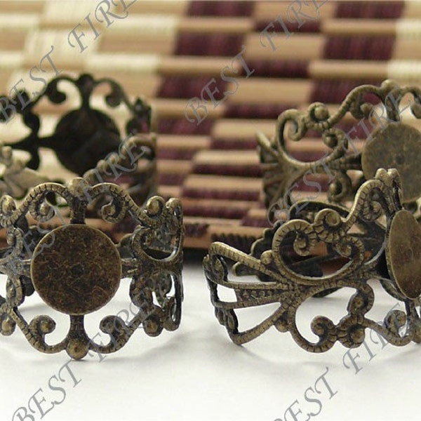 Bronze tone Brass Pad Adjustable RING Base,ring pad bead,ring base findings,Ring Bases Sturdy Adjustable Filigree Ring Base Blanks