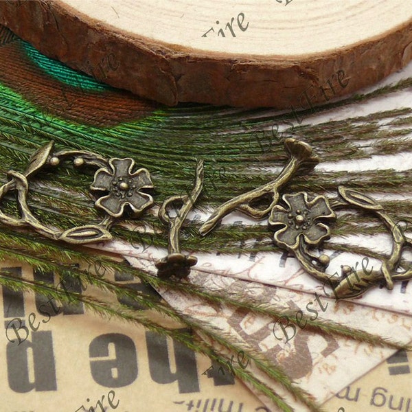 10 sets of Antique Brass branches and leaves flower toggled clasps,necklace findings