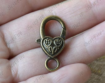 10 pcs Bronze Tone heart Lobster Clasp,clasp findings,Necklace Clasp,Bracelet Clasp,Clasp Charms,Clasp Findings