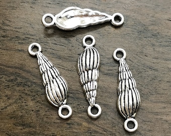 Silver Tone Shell Connector Charms, Jewelry Findings (8x27 MM)