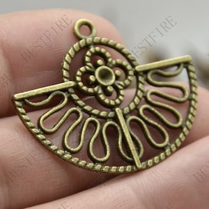 10 pcs Charms Fan Pendant Antique bronze Tone 2 Sided, Flower Pendant Charms Fingdings pendant,jewelry pendant finding