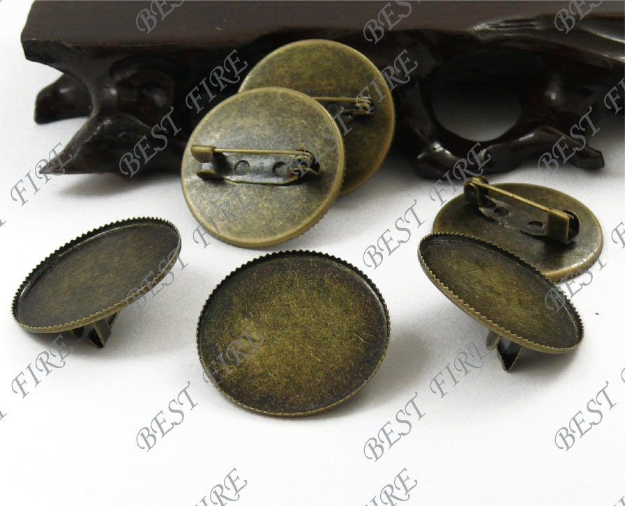 Bronze Tone Brooch Base, 25mm Round Pin Trays - Etsy