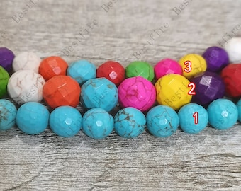 Faceted Round turquoise beads strand, Mixcolor turquoise bead, charm gemstone beads,Loose stone gemstone beads Full 1 strand