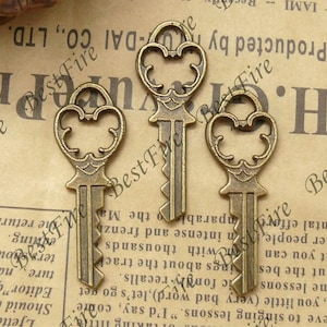 50 stuks van 14x38MM bronzen toon charm hanger, metaal vinden, hanger kralen, sieraden bevindingen, sleutel, armband connectoren