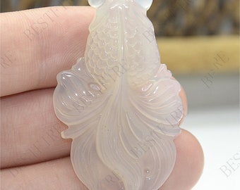 Carving Fish agate Pendant ,Unique Carved fish agate Pendant,3D agate Amulet Talisman,Carved pendant findings